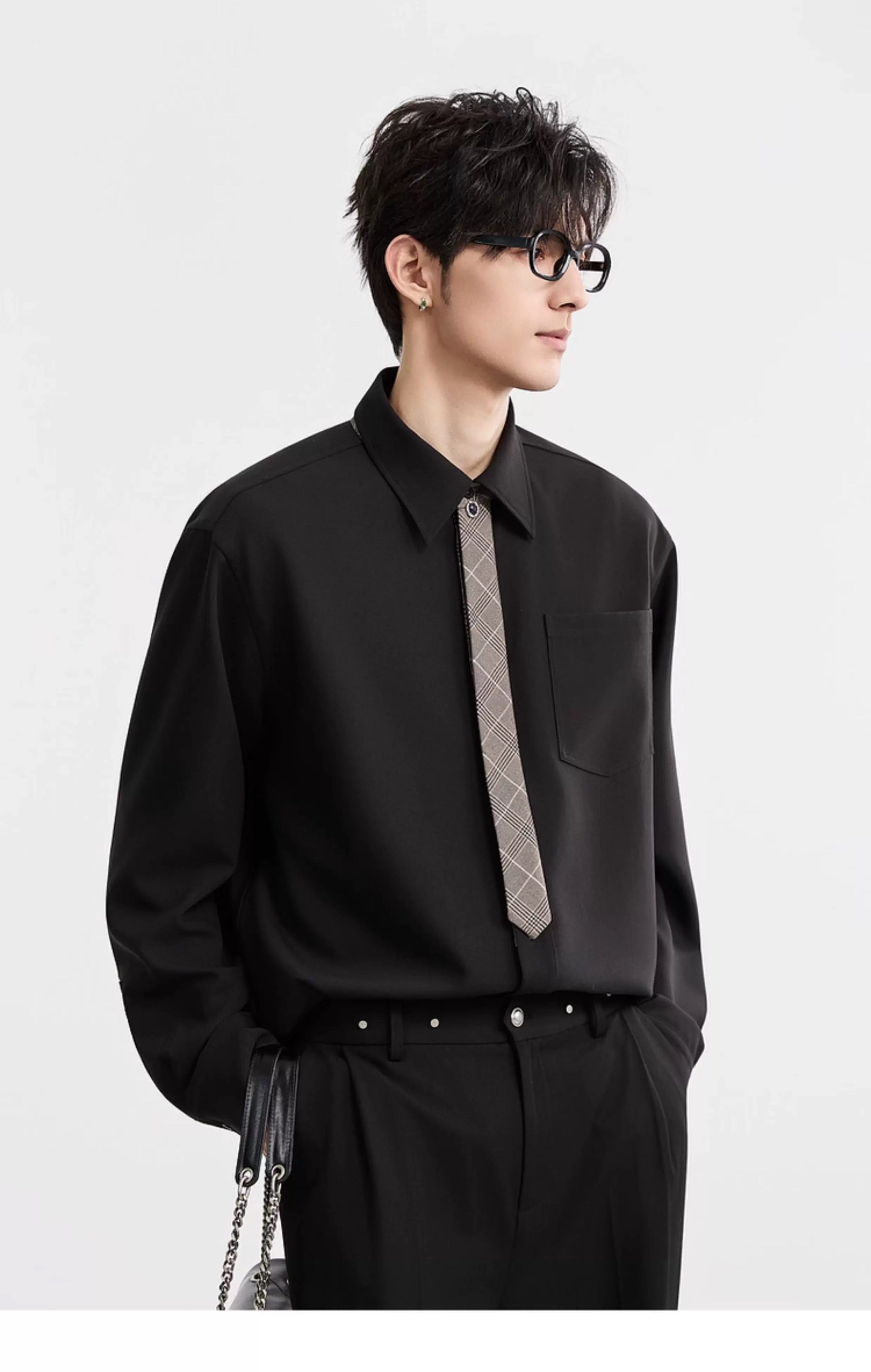 3-in-1 しわ防止＆カラーブロックシャツ - メンズ 秋冬 サーマル 長袖 トップス T0044