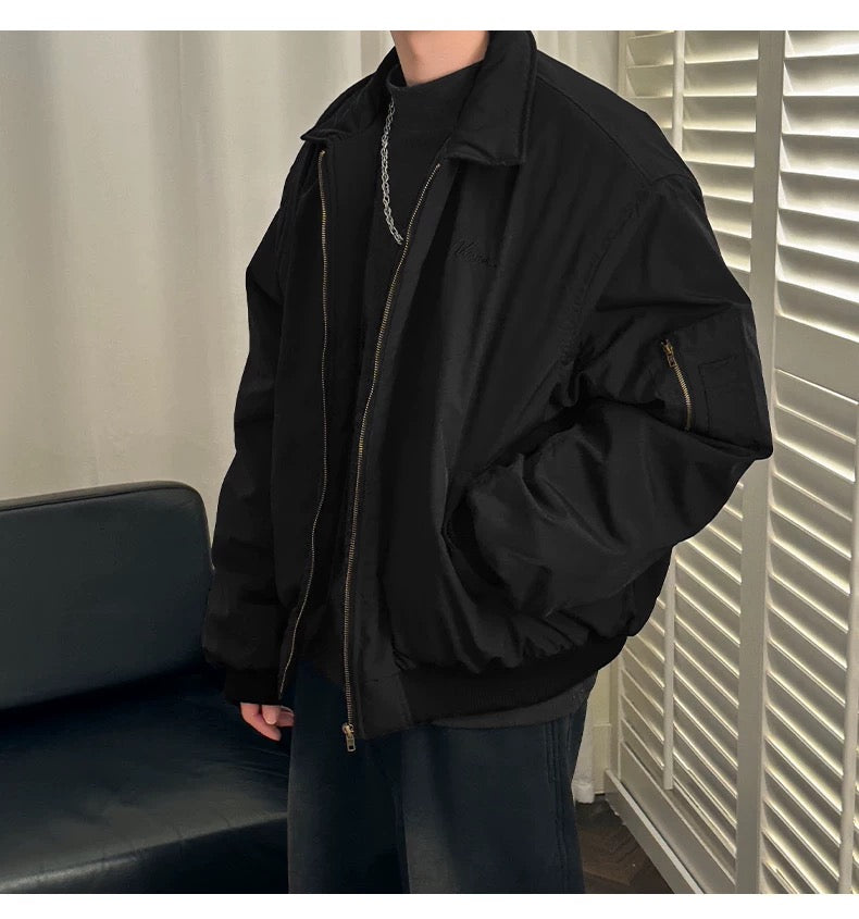 Men’s Vintage Bomber Puffer Jacket – American Retro Flight Cotton Outerwear T0070