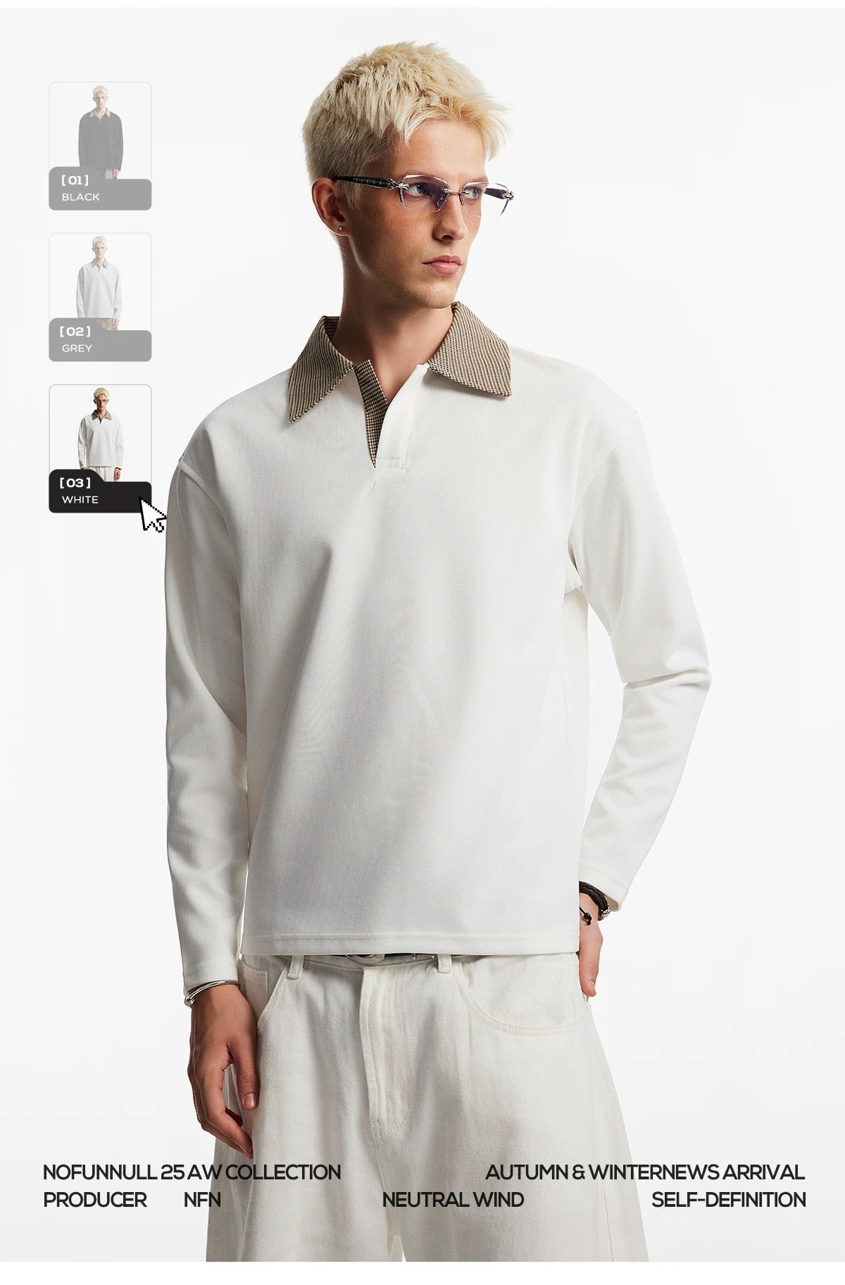 Men’s Houndstooth Patchwork Polo Long Sleeve Tee – Vintage Casual Streetwear Top S0036