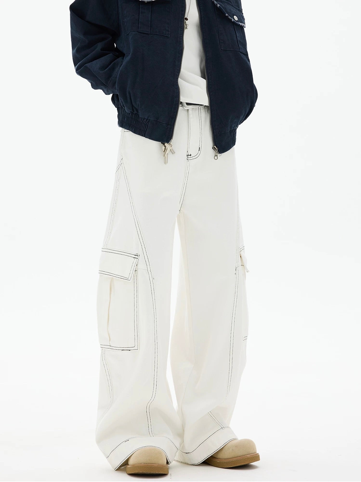 American Curved Wide-Leg Streetwear Trousers B0085