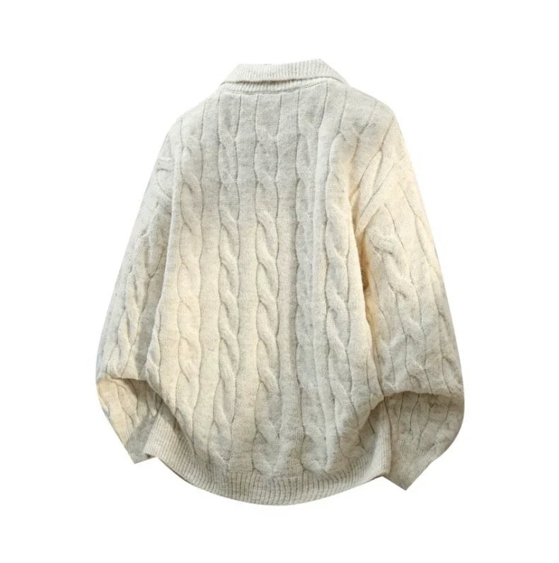 Men’s Vintage Cable Knit Layered Sweater – Retro Street Faux Two-Piece Pullover S0043