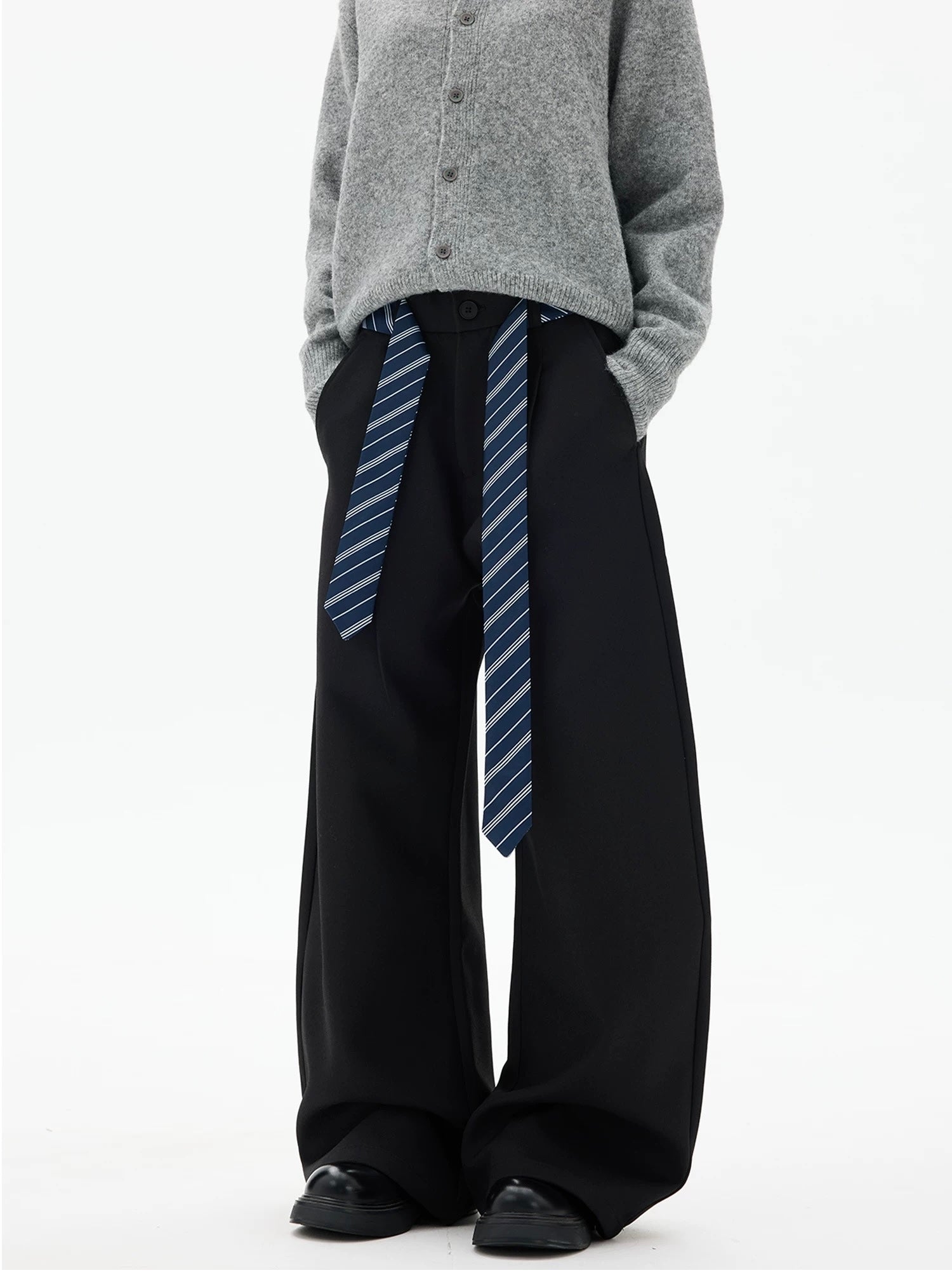 American Vintage Tie-Waist Blade Cut Trousers – High-Street Wide-Leg Pants B0043