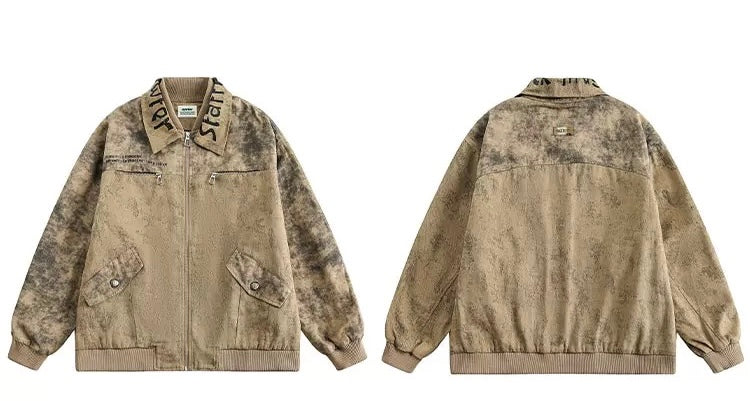 Men’s Vintage American Paint-Splatter Workwear Jacket – Distressed Retro Street Style Outerwear T0040