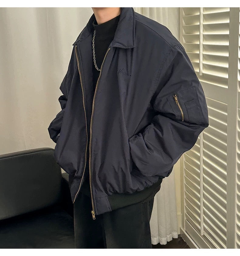 Men’s Vintage Bomber Puffer Jacket – American Retro Flight Cotton Outerwear T0070