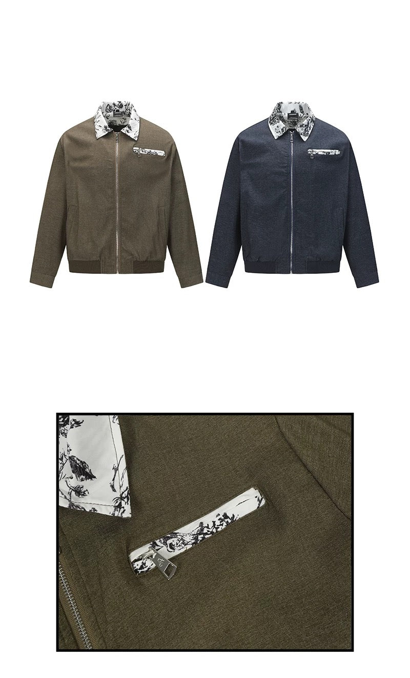 Men’s Contrast Collar Dyed Jacket with Floral Lining – American Vintage Street Outerwear T0060