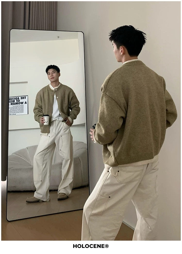 Men’s Japanese Vintage Layered Button Knit Sweater – Retro Street Casual Pullover S0044