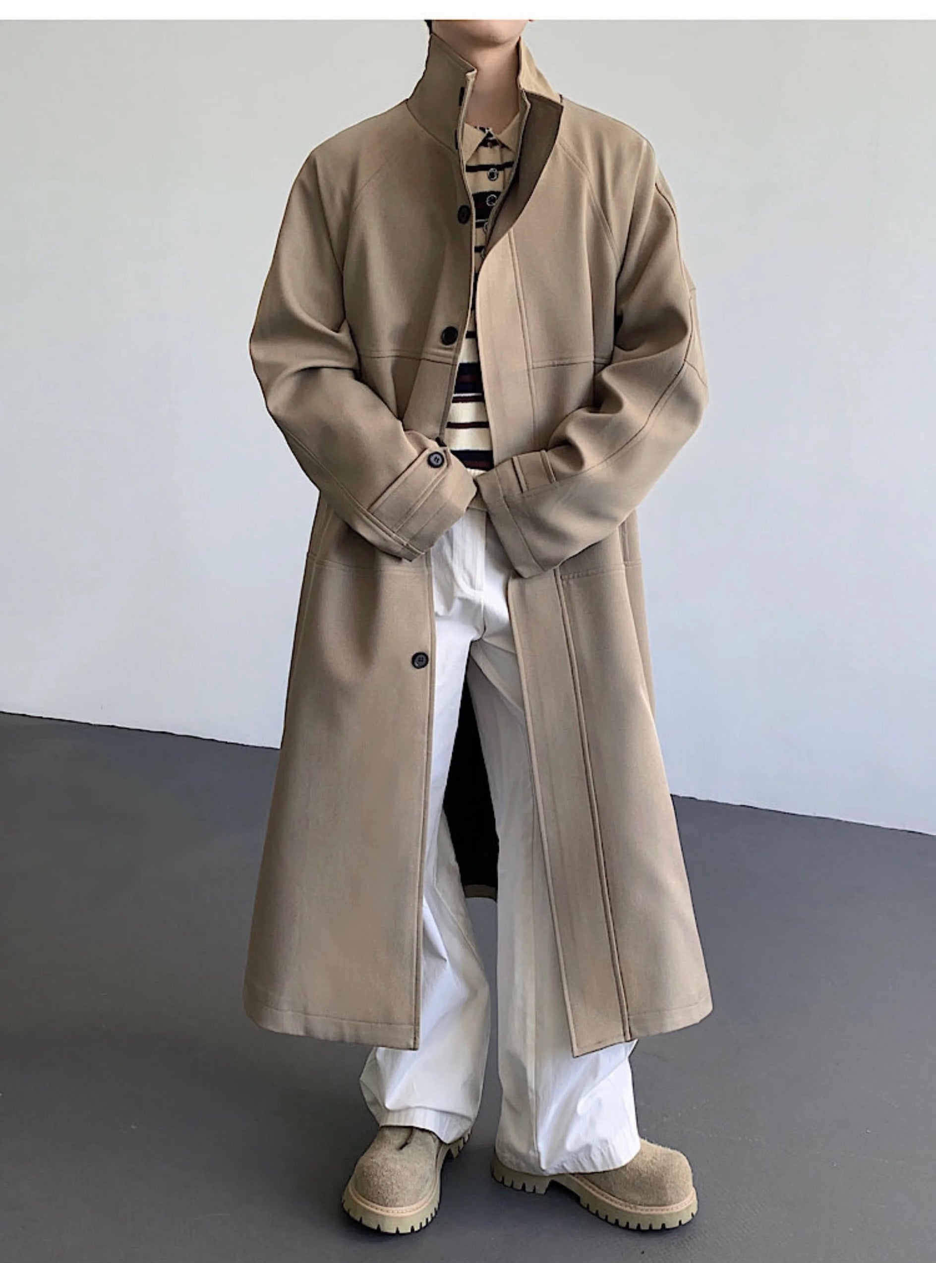 Gabardina larga vintage británica para hombre T0248