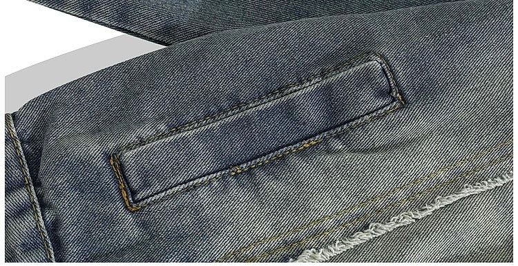 Men’s Vintage American Patchwork Frayed Denim Jacket – Distressed Retro Streetwear Outerwear T0039