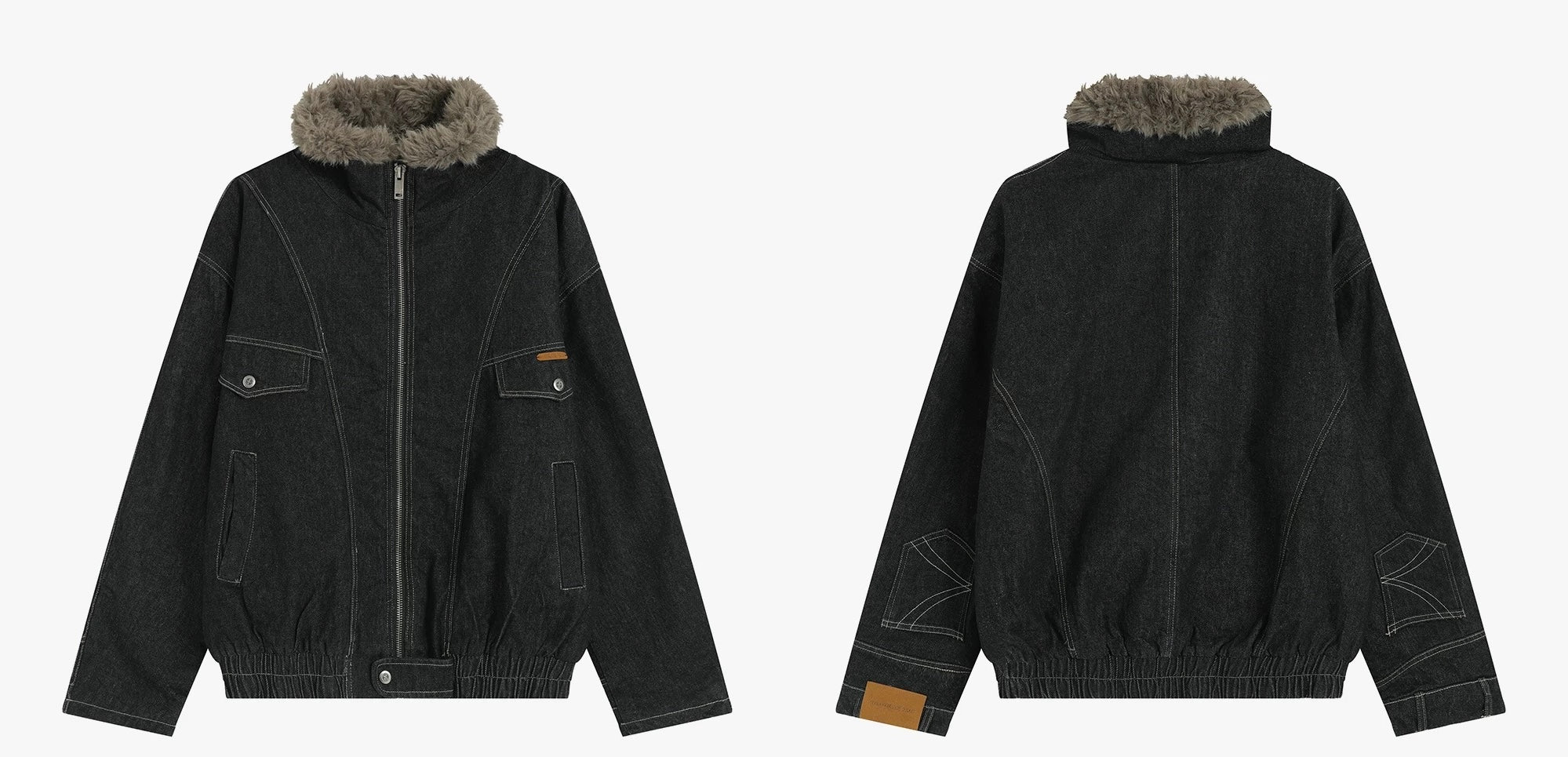 Men’s Fleece-Lined Denim Jacket – American Vintage Winter Street Outerwear T0053