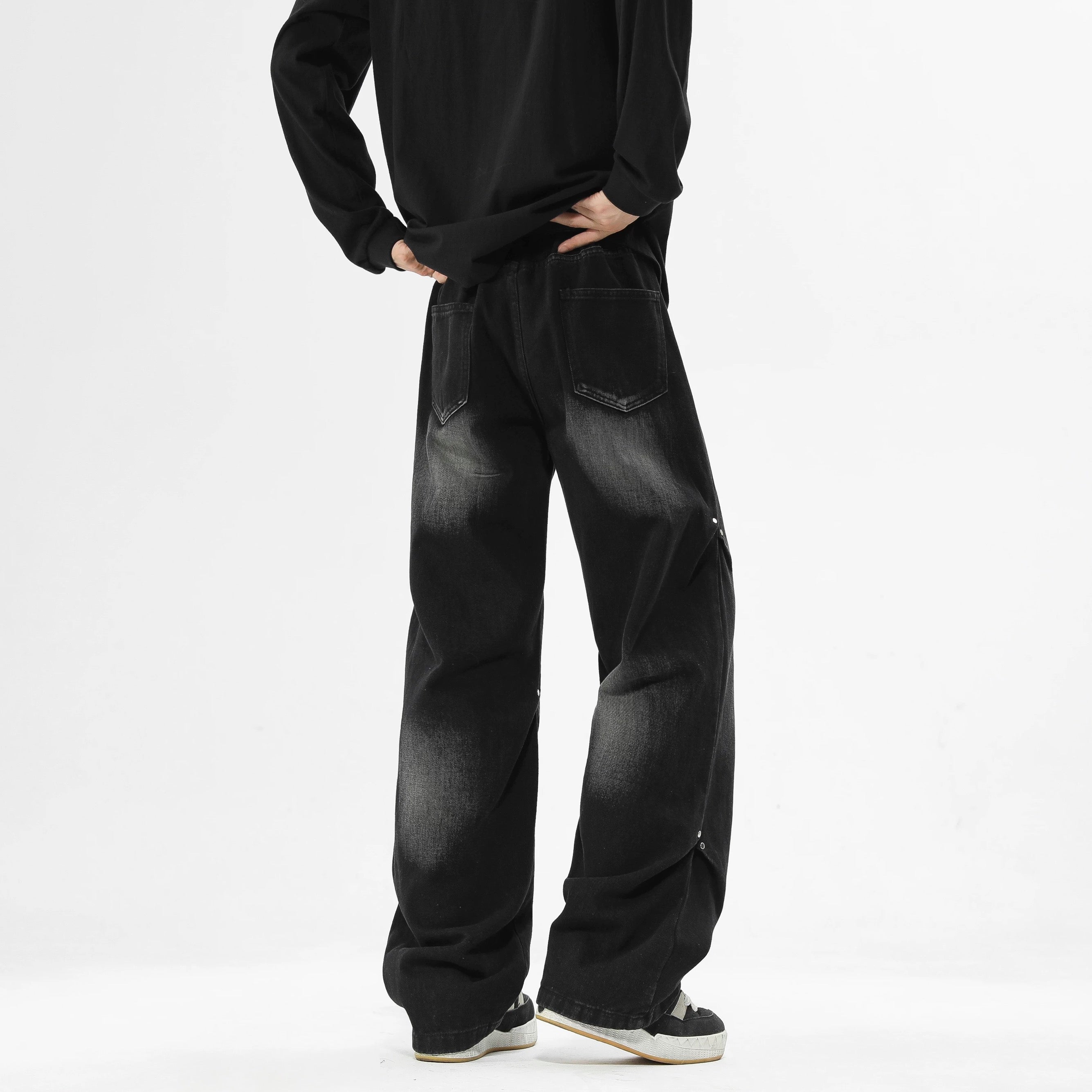 American Street Rivet Patchwork Straight-Leg Jeans Fe0501