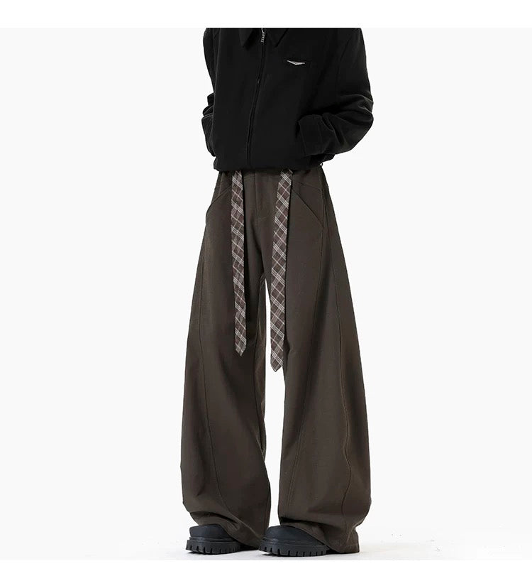 Pantalones acampanados vintage a cuadros con forro polar y cinturón – Estilo retro americano B0038