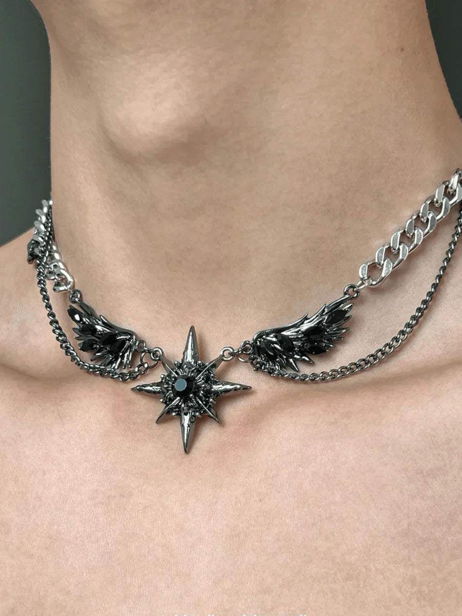 [CHEALIMPID] DARKGEMSTONE DIAMONDS WINGS DESIGN NECKLACE A0063