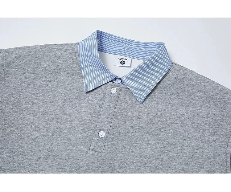 Men’s Layered Stripe Collar Sweatshirt – Vintage Preppy Street Pullover S0045