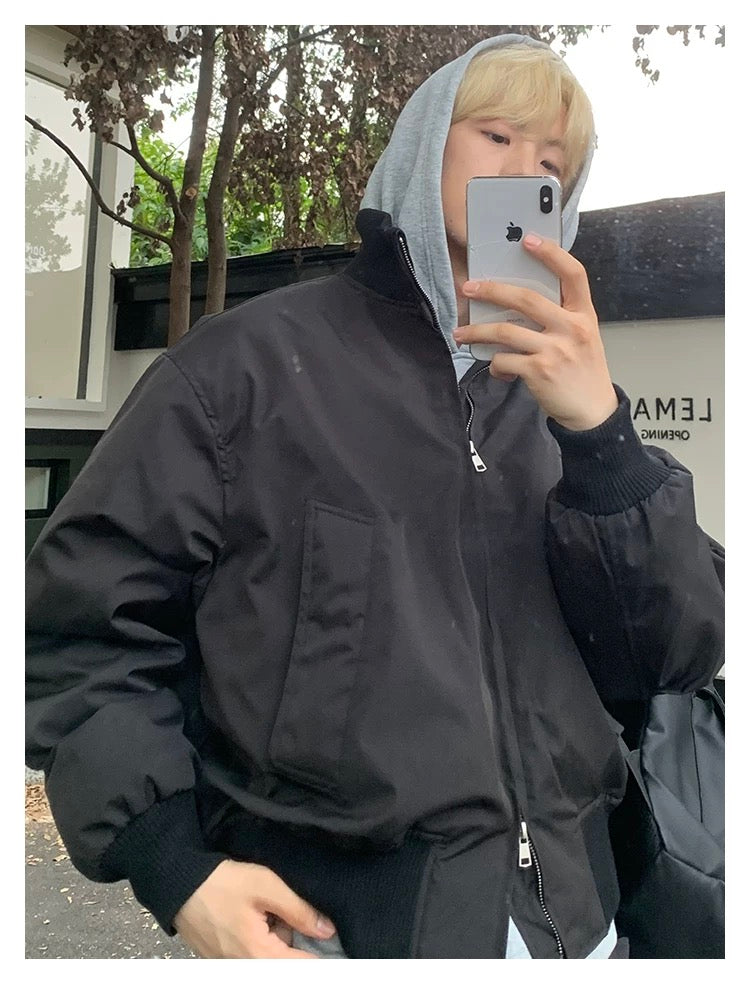 Men’s Short Padded Bomber Jacket – American Retro Street Winter Coat T0054