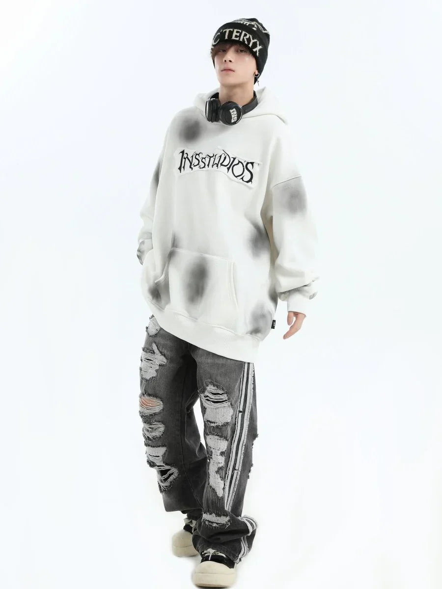 [INSstudios] SPRAY PAINT LOGO LOOSE HOODIE S0206