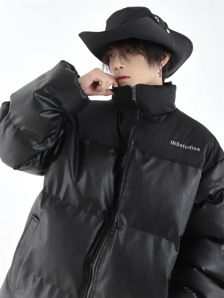 [INSstudios] PU LEATHER COTTON ZIPPER JACKET T0111