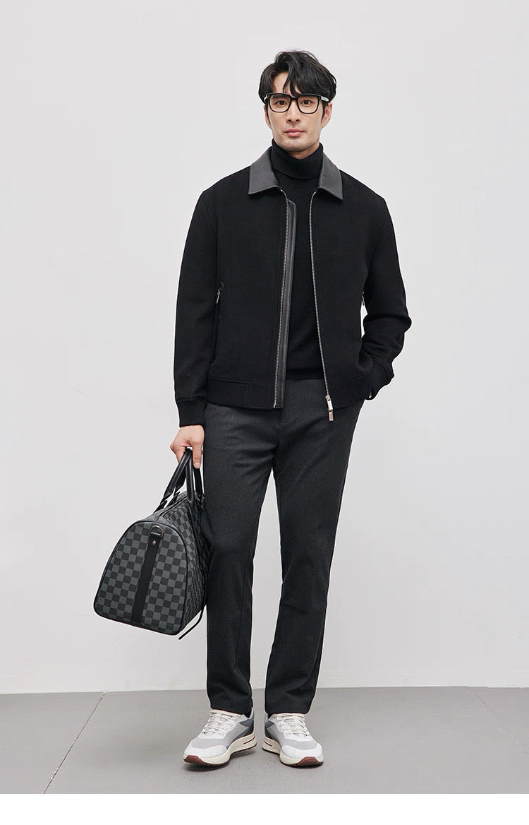 Chaqueta de aviador de piel auténtica – Bomber vintage americana con cremallera y cuello vuelto T0023