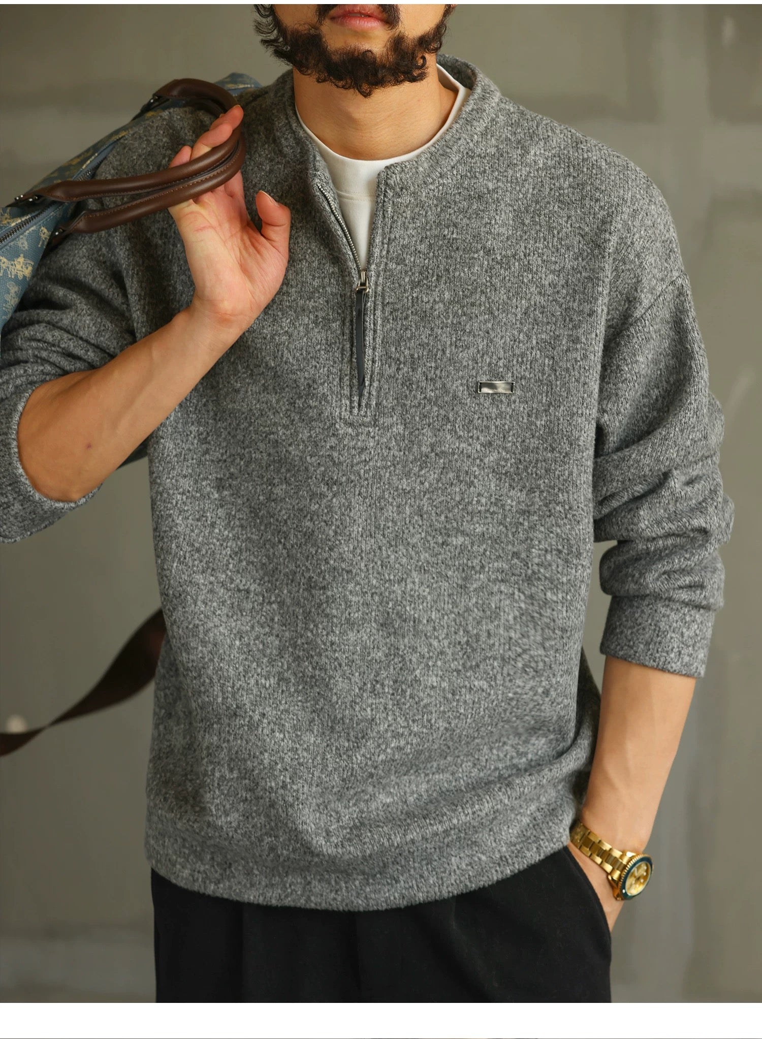 Men’s Zip-Up Knit Cardigan Sweater S0022