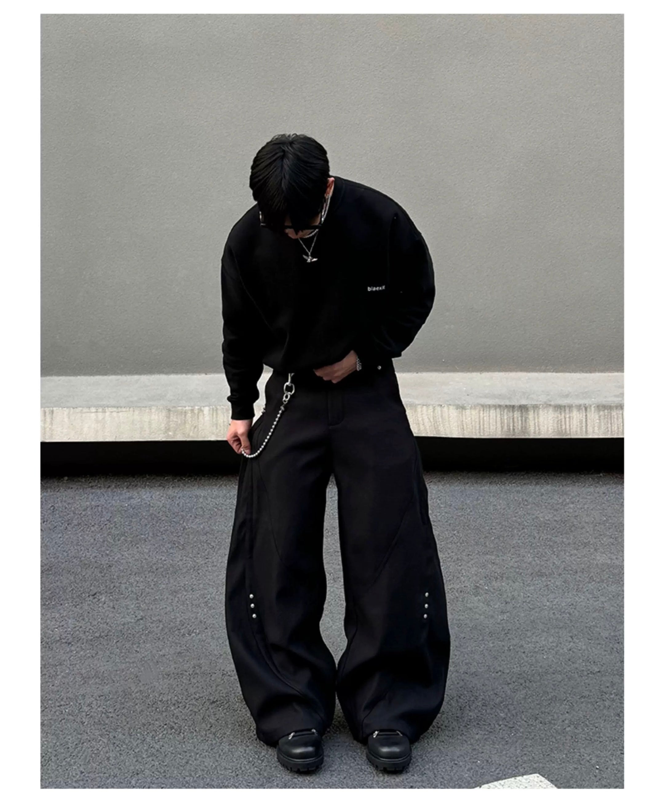 Men’s American Patchwork Rivet Blade Trousers – Vintage High-Street Flared Dress Pants B0080