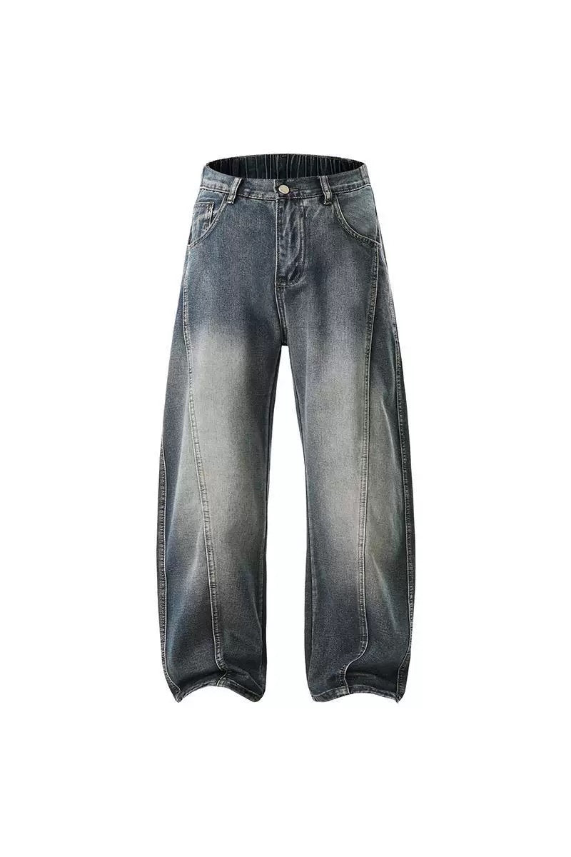 Men’s Retro Arc Panel Loose-Fit Denim Jeans B0037