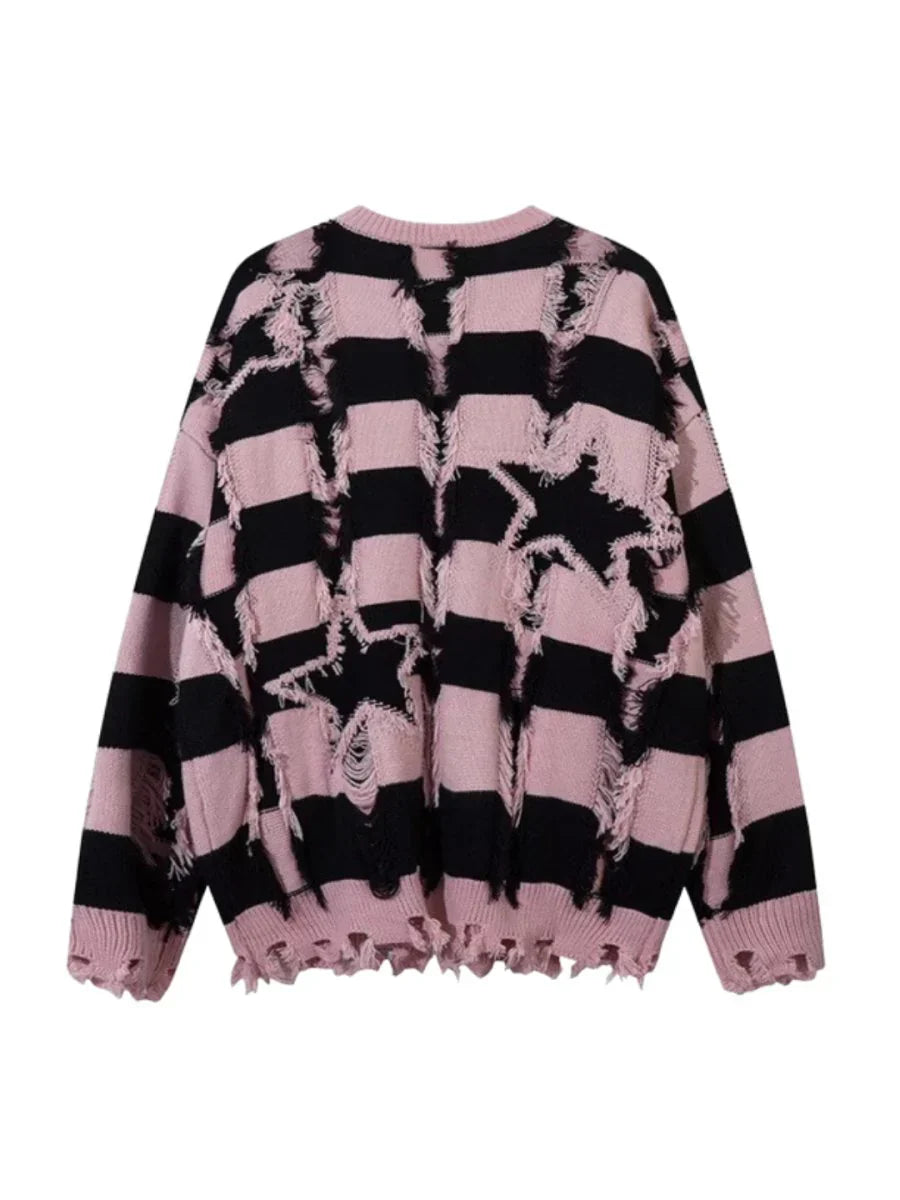 [MZ] HOLES STRIPED CASUAL KNITWEAR S0184