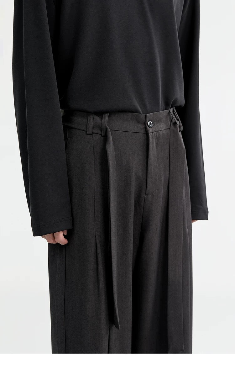Belted Wide-Leg Trousers - Men's Spring/Autumn Loose-Fit Korean Style Casual Pants B0102