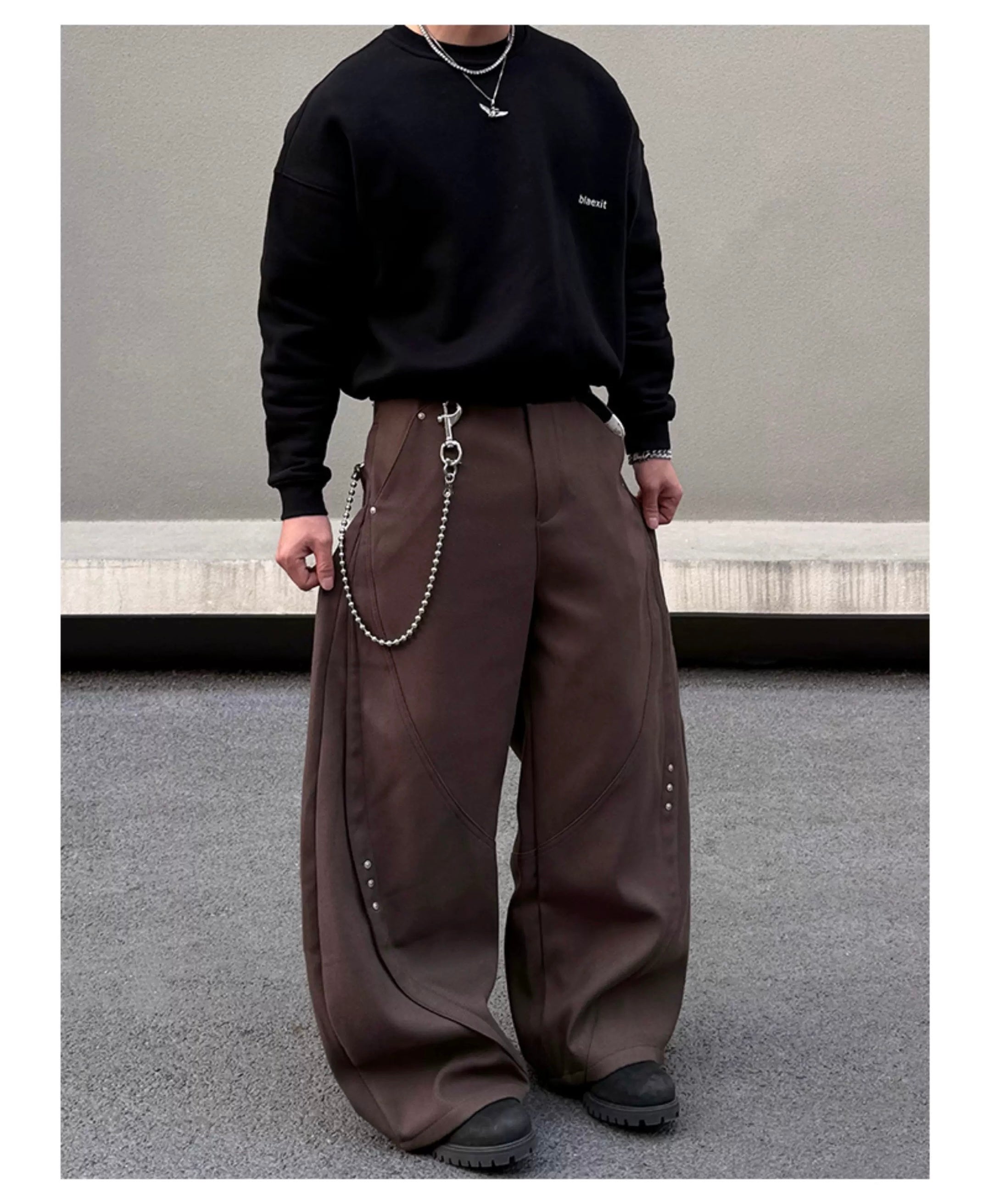 Men’s American Patchwork Rivet Blade Trousers – Vintage High-Street Flared Dress Pants B0080