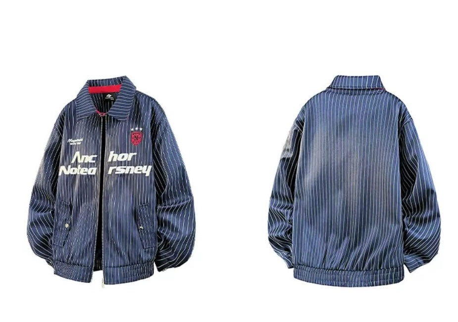 Men’s Striped Embroidered Jacket – Vintage American Streetwear Baseball Outerwear S0038