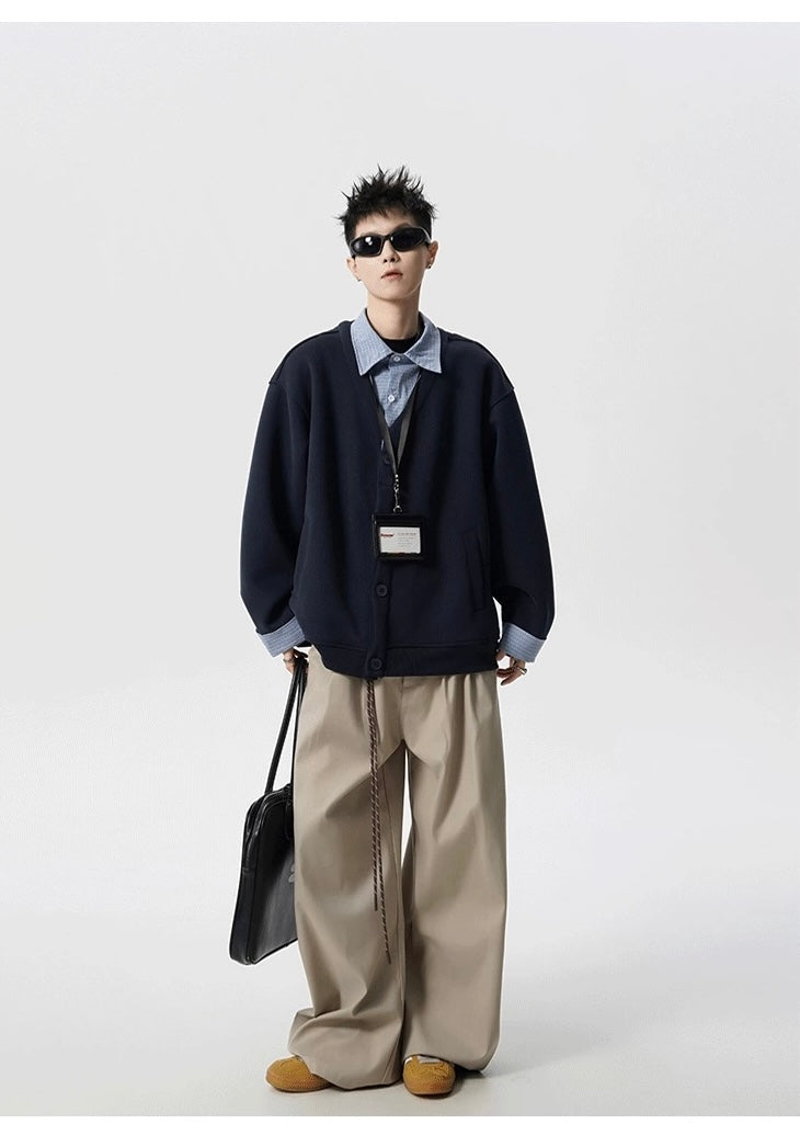 Cárdigan de punto gofre para hombre: Chaqueta estilo suéter vintage informal T0173