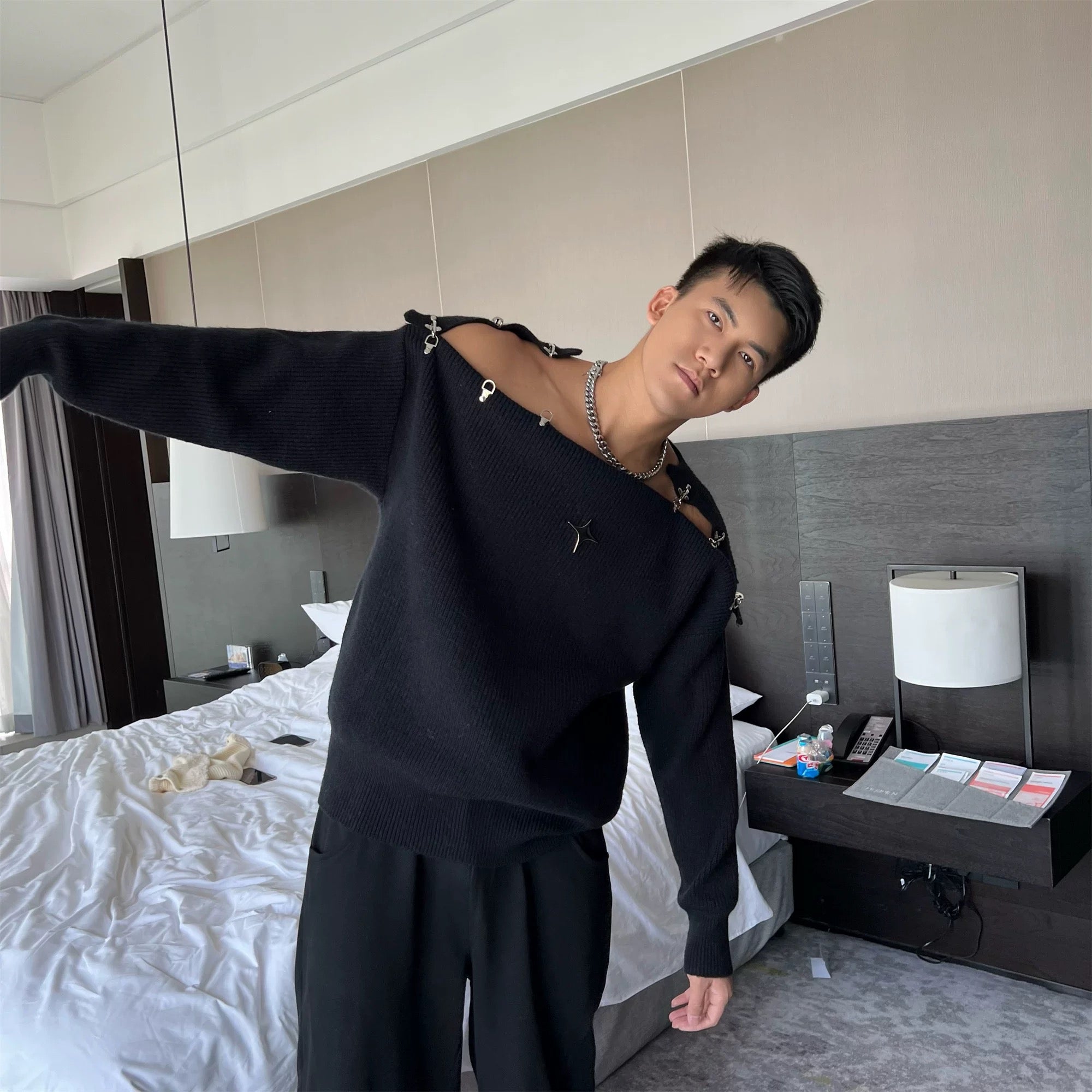 Suéter de punto con hebilla para hombre | Suéter holgado y cálido con estilo urbano T0056