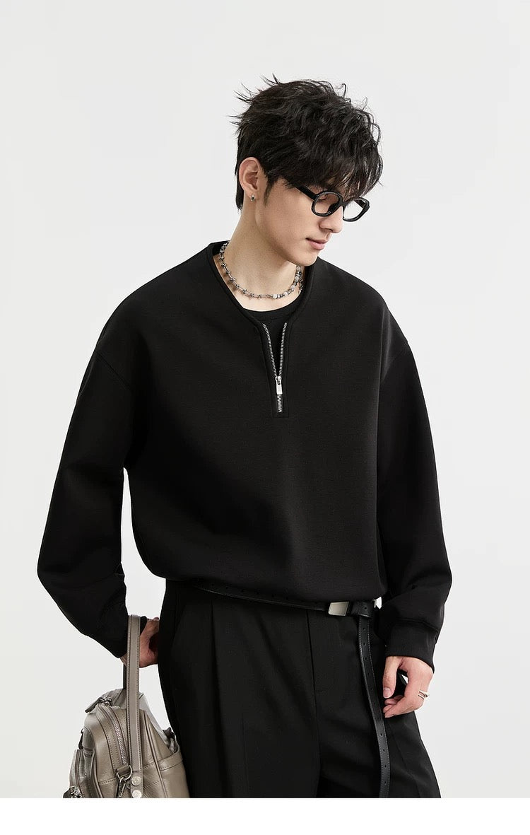 Sudadera de manga larga antiarrugas para hombre con diseño de media cremallera - Jersey holgado T0051