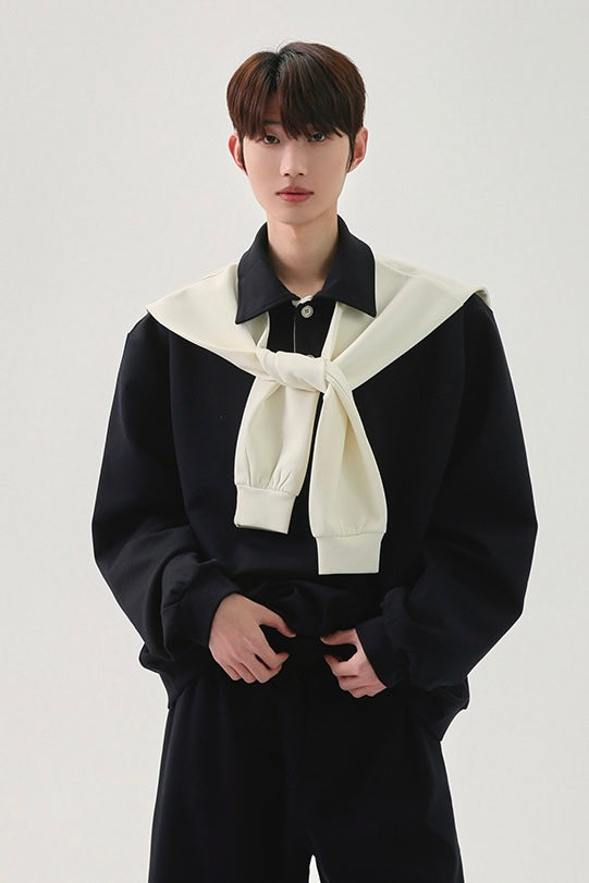 [FLAT ROOM] TWO-TONE COLLAR SWEATSHIRT + PANTS SET S0207