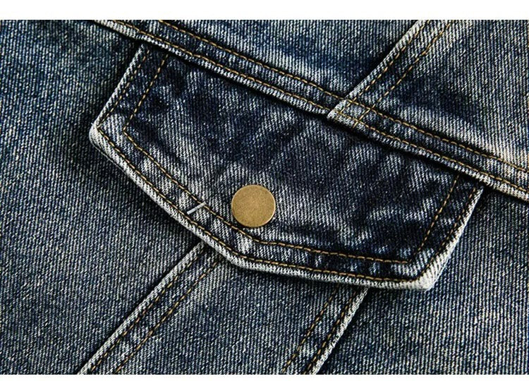 Men’s Vintage Washed Denim Jacket – American Retro Distressed Streetwear Outerwear T0046