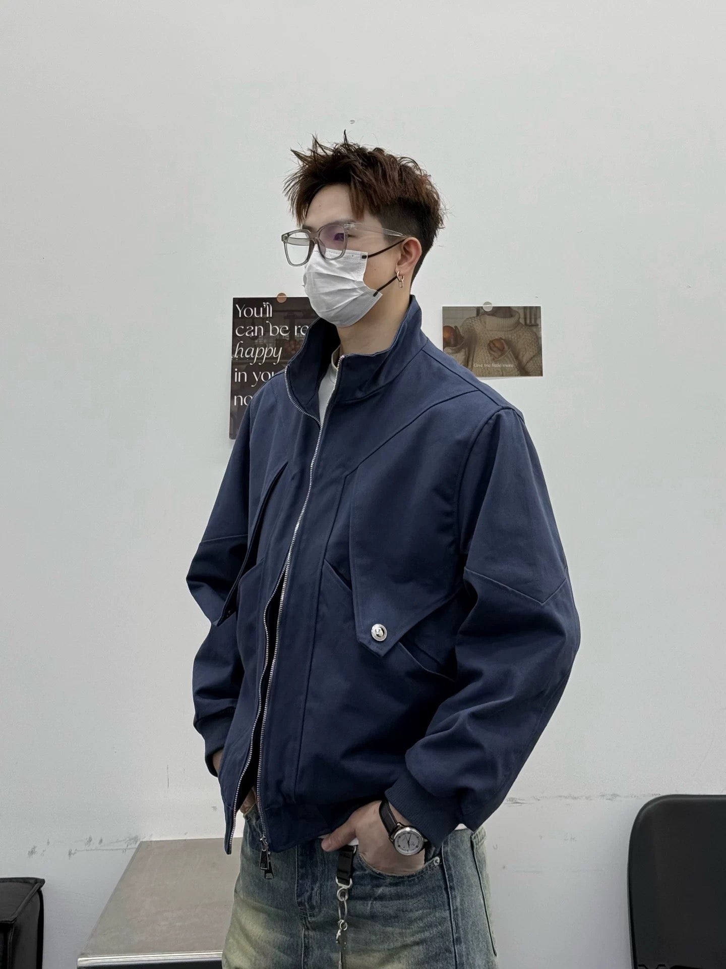 Men’s Stand Collar Jacket – Minimal Clean Fit Streetwear Outerwear T0166