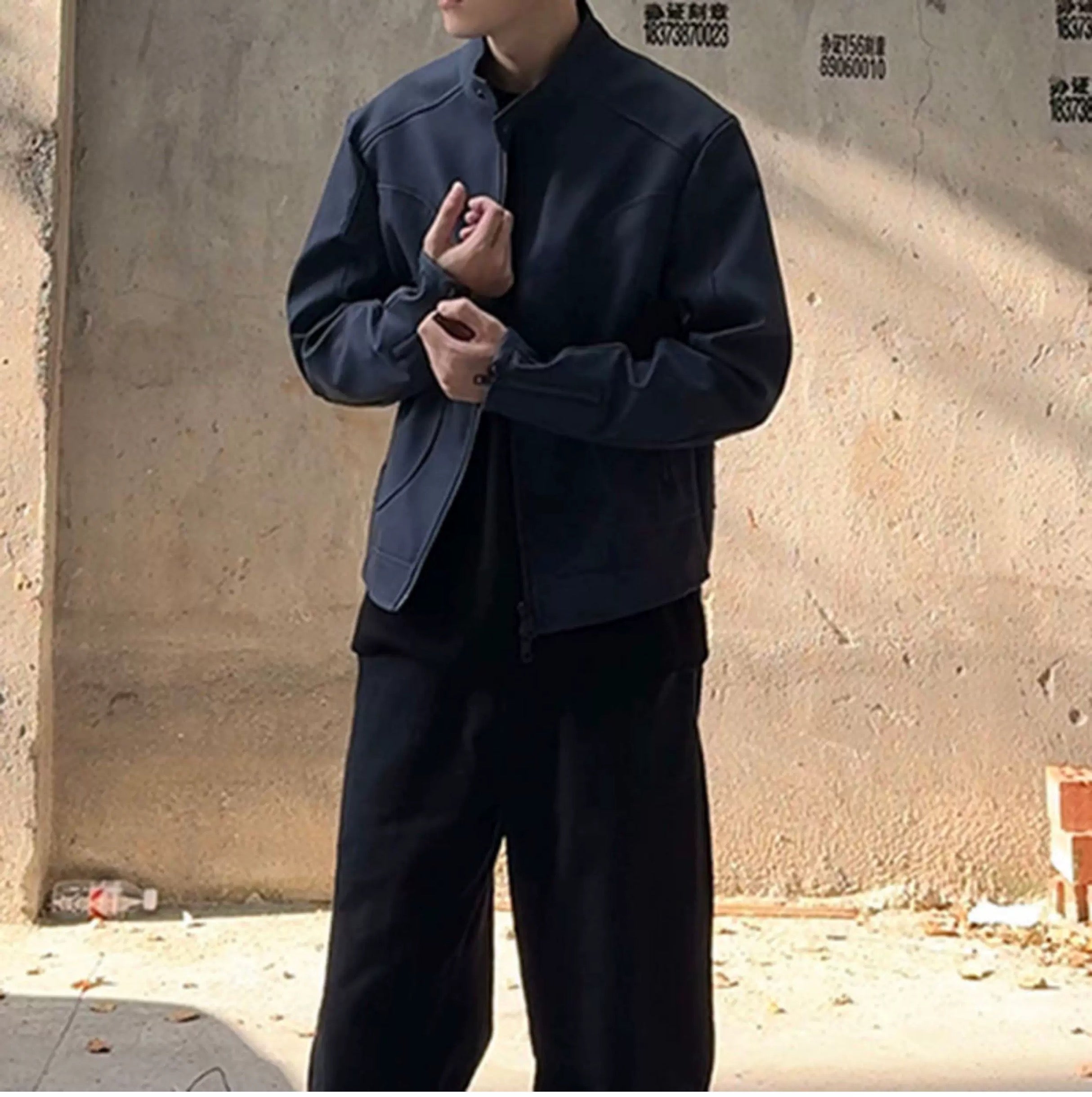 Men’s Deconstructed Patchwork Stand Collar Jacket – American Retro Street Outerwear T0137