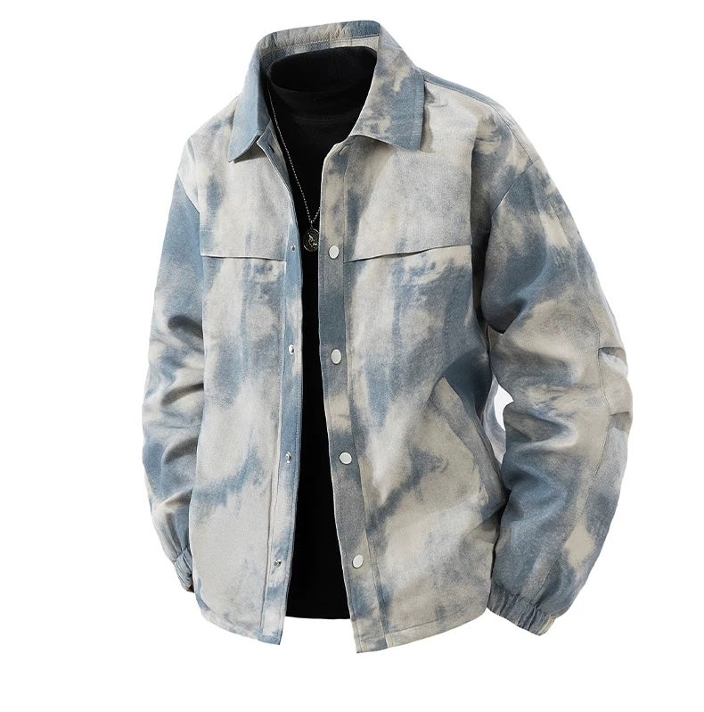 Chaqueta vintage lavada con efecto sucio para hombre – Ropa de calle retro americana T0087