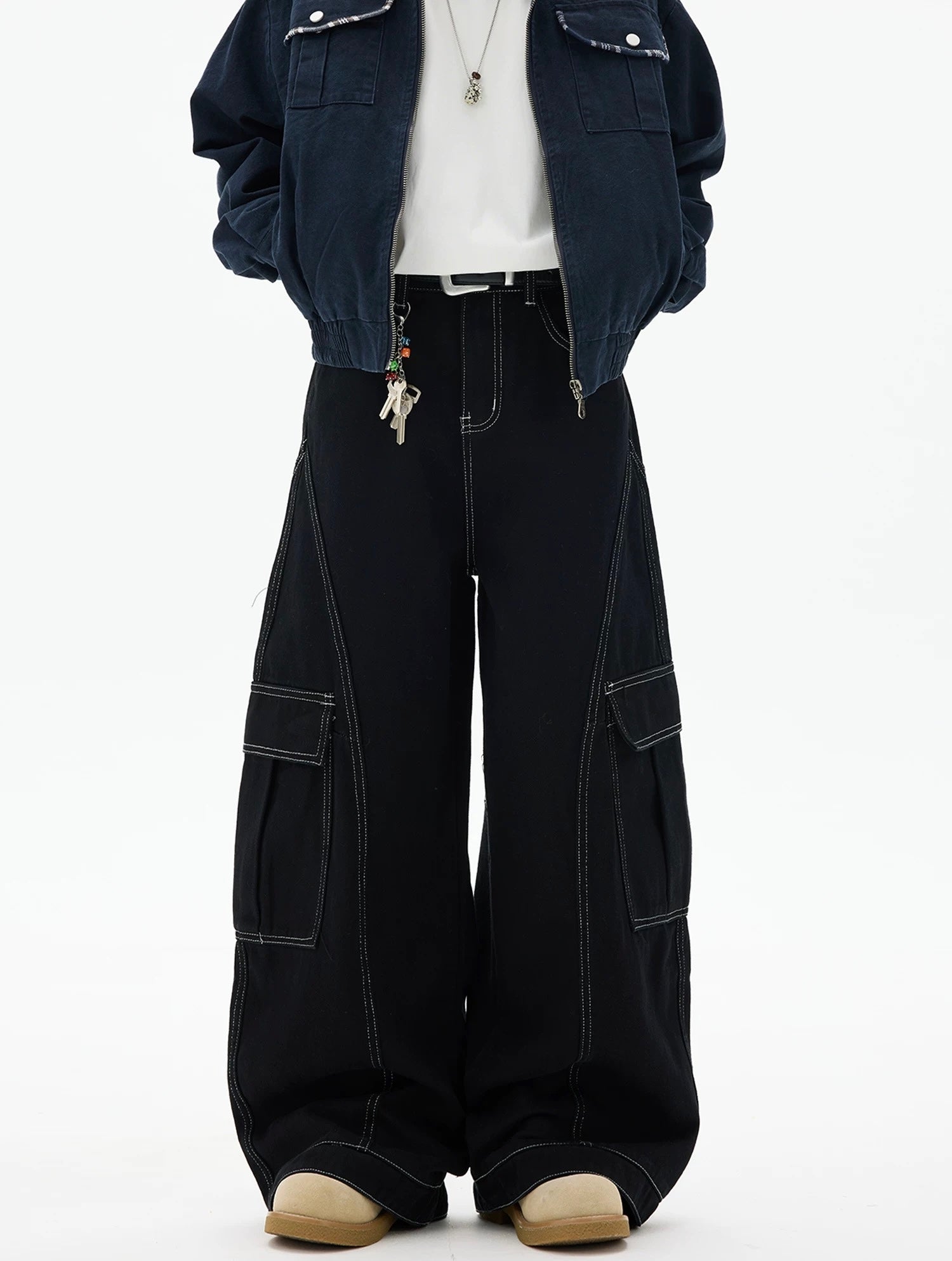 American Curved Wide-Leg Streetwear Trousers B0085