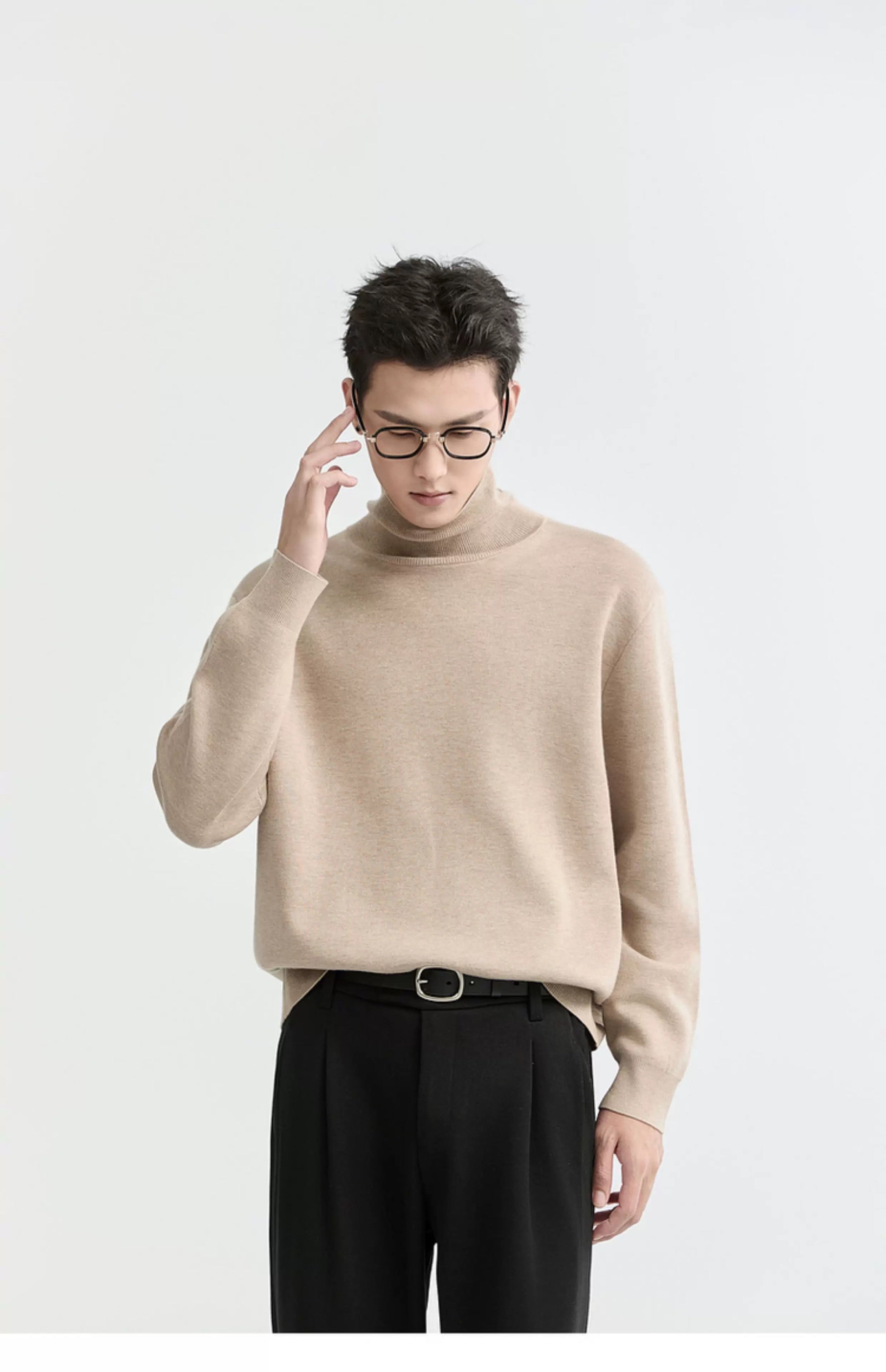 Suéter de punto de cuello alto para hombre - Capa base con forro polar grueso para otoño e invierno T0041