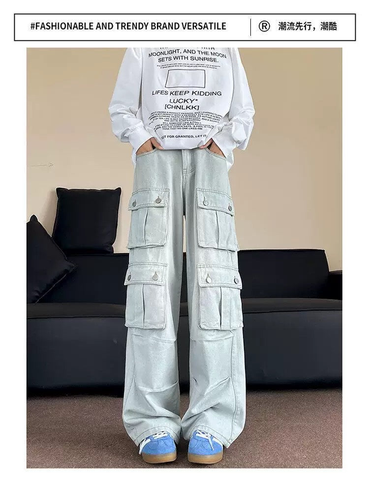 Men’s Multi-Pocket Cargo Pants – American Street Utility Workwear Trousers B0065