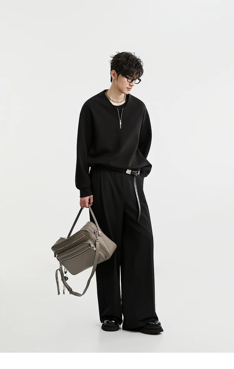 Sudadera de manga larga antiarrugas para hombre con diseño de media cremallera - Jersey holgado T0051