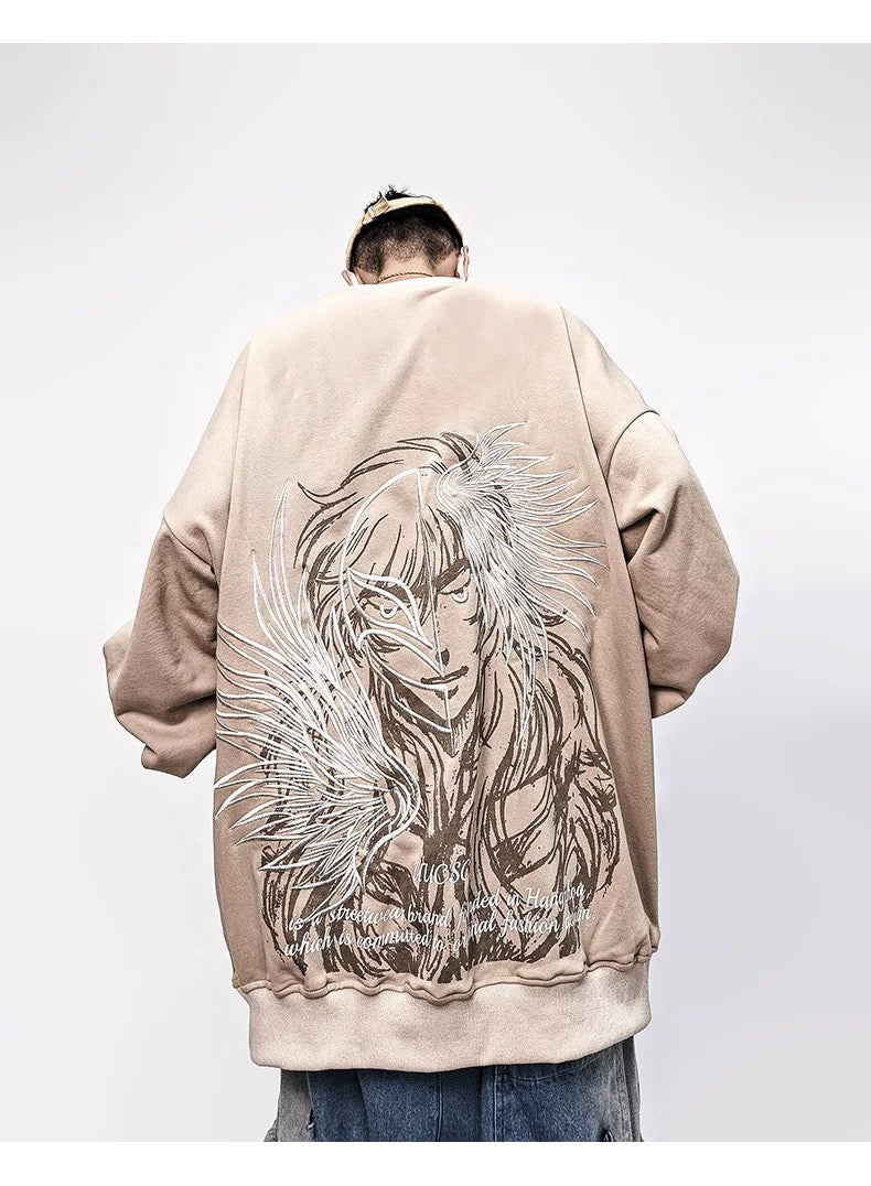 Sudadera holgada de anime para hombre, estilo streetwear, con cuello redondo y estampado gráfico, T0066