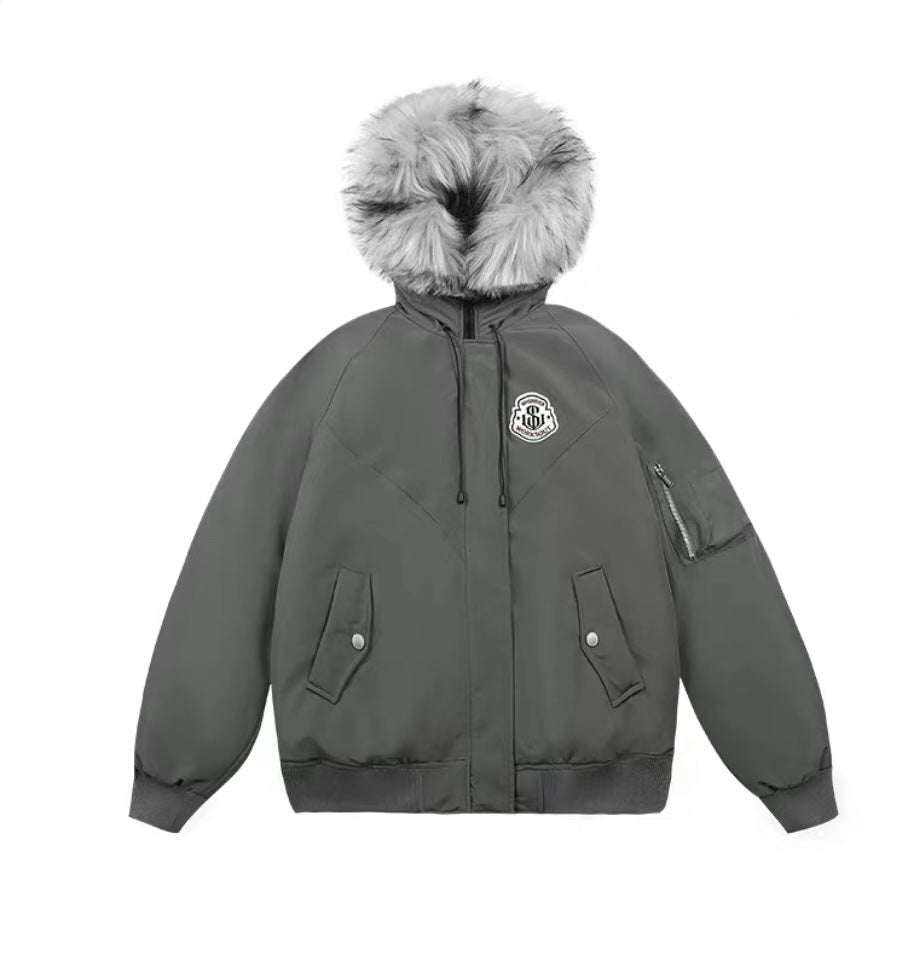 Detachable Fur Hooded Parka – Vintage American Winter Cotton Jacket T0030