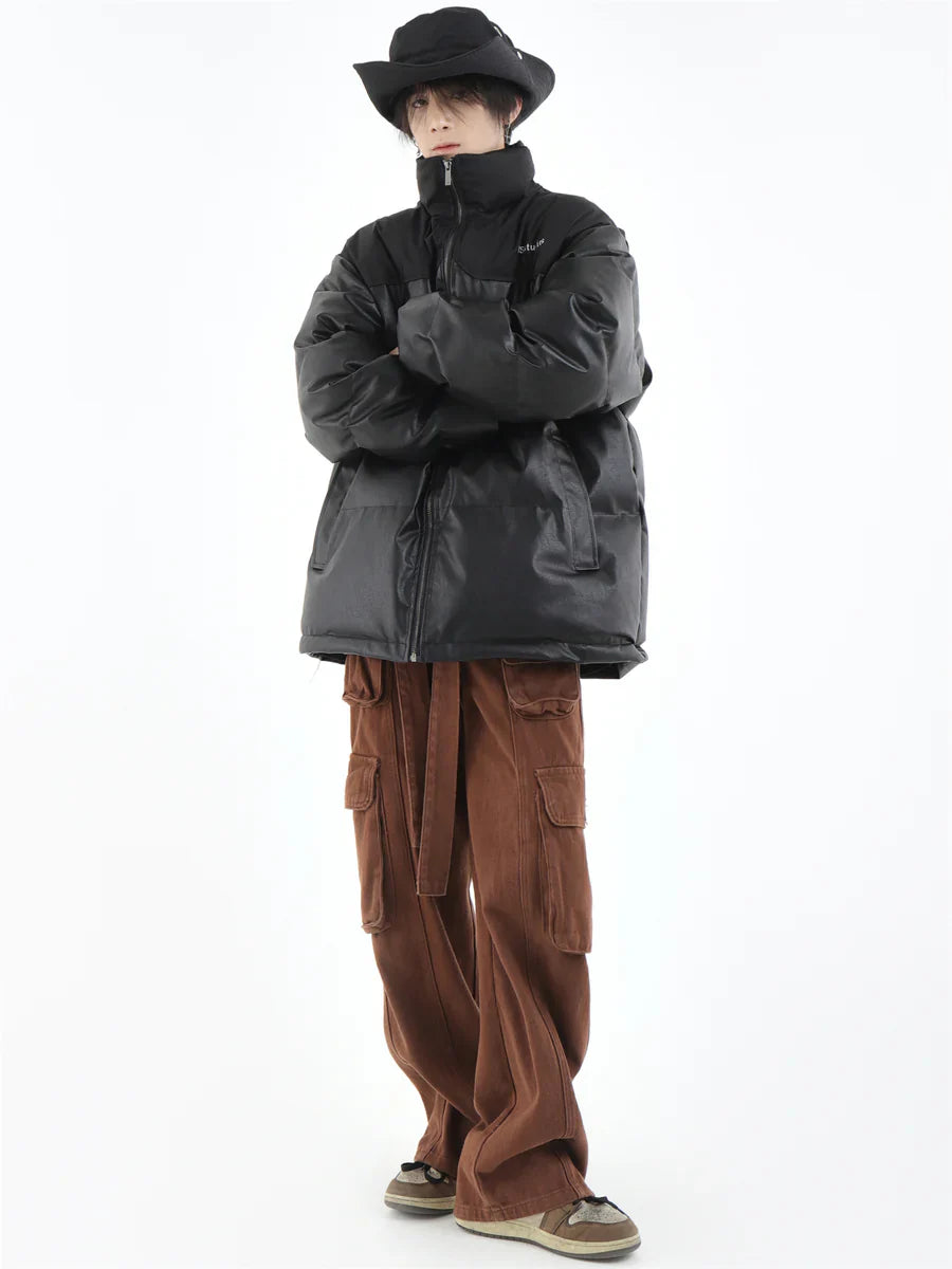 [INSstudios] PU LEATHER COTTON ZIPPER JACKET T0111