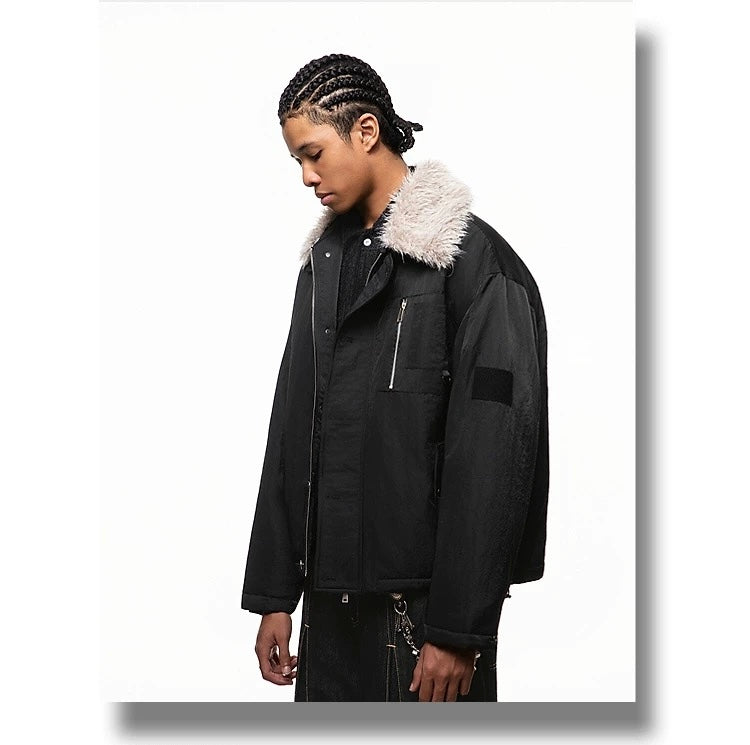 Men’s Detachable Fur Collar Padded Jacket – American Retro Winter Street Outerwear T0055