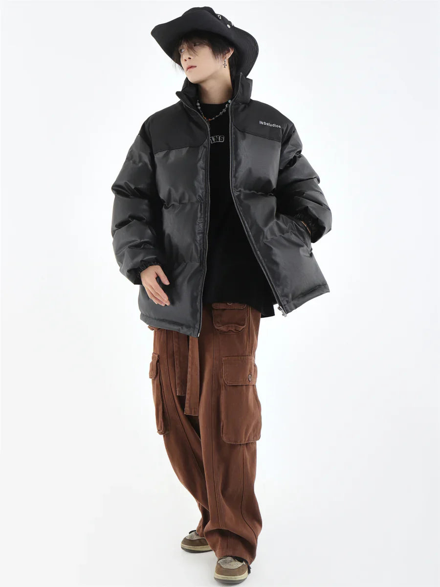 [INSstudios] PU LEATHER COTTON ZIPPER JACKET T0111