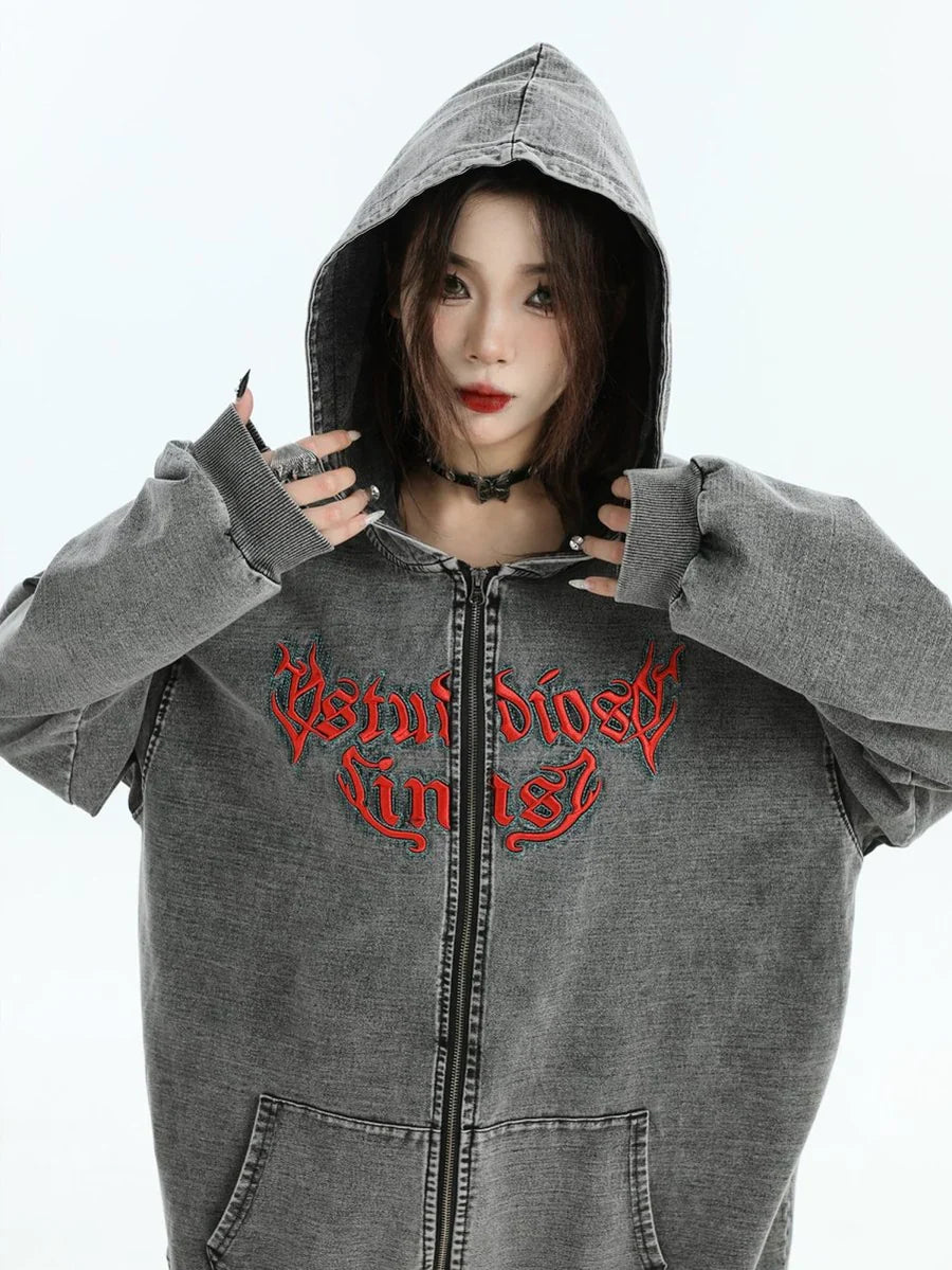 [INSstudios] GOTHIC LETTER LOGO DENIM JACKET T0098