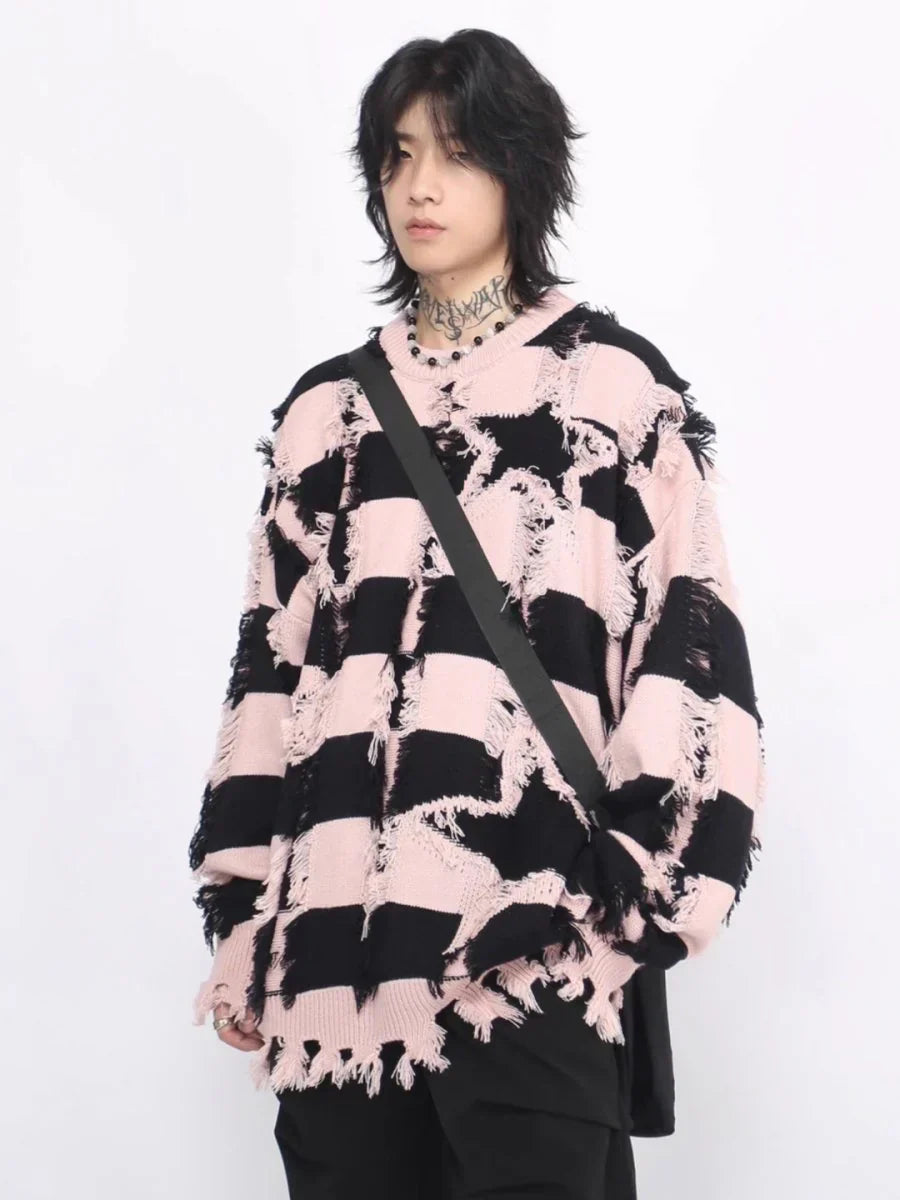 [MZ] HOLES STRIPED CASUAL KNITWEAR S0184