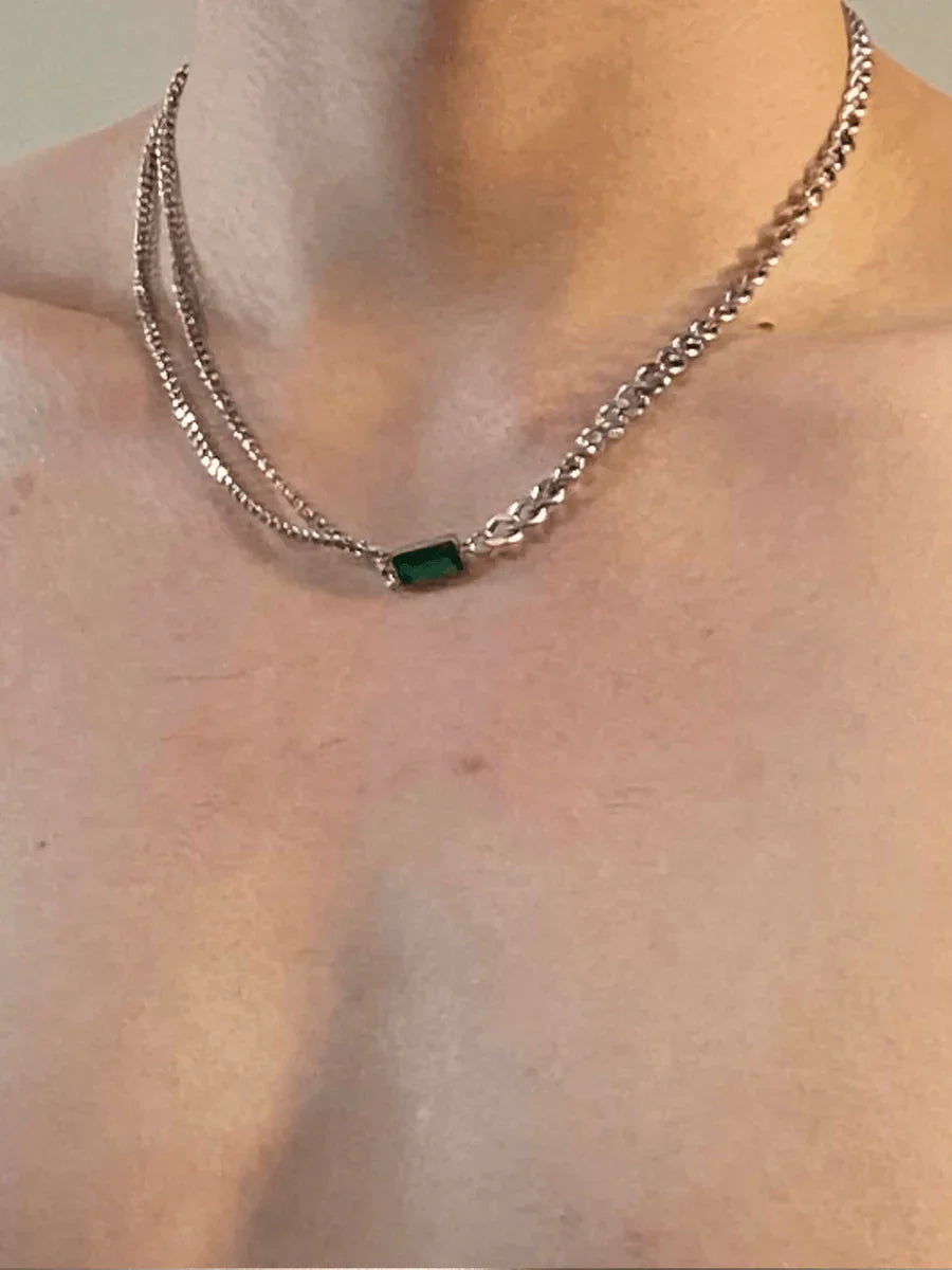 SQUARE GREEN DIAMOND NECKLACE A0027