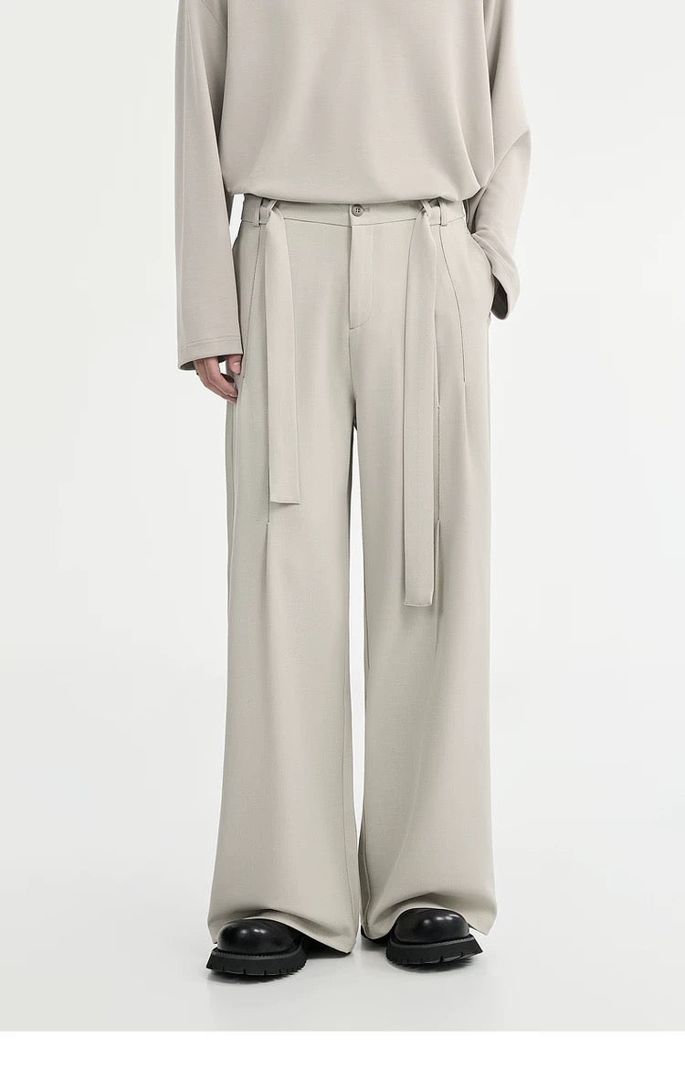 Belted Wide-Leg Trousers - Men's Spring/Autumn Loose-Fit Korean Style Casual Pants B0102