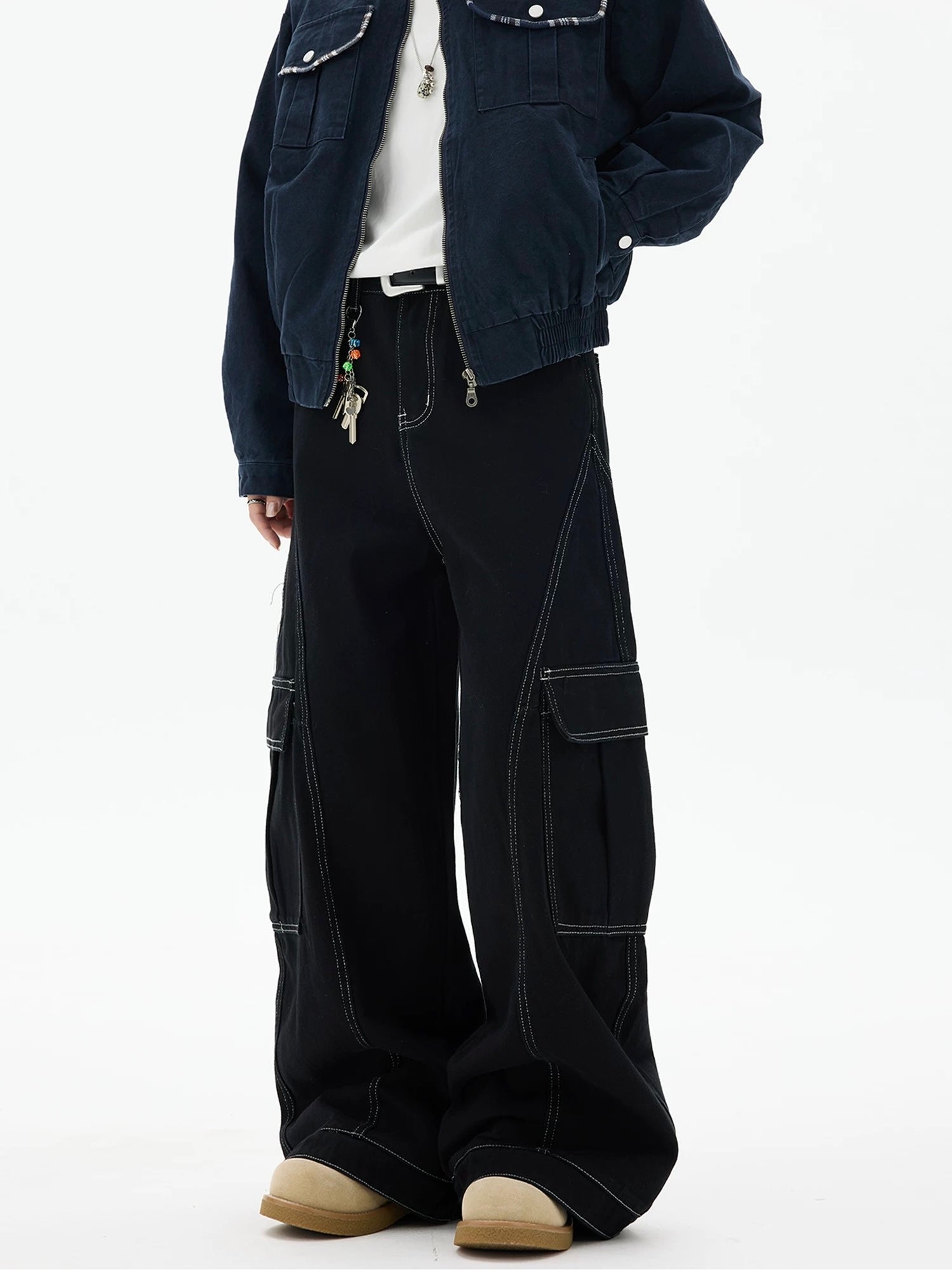 American Curved Wide-Leg Streetwear Trousers B0085